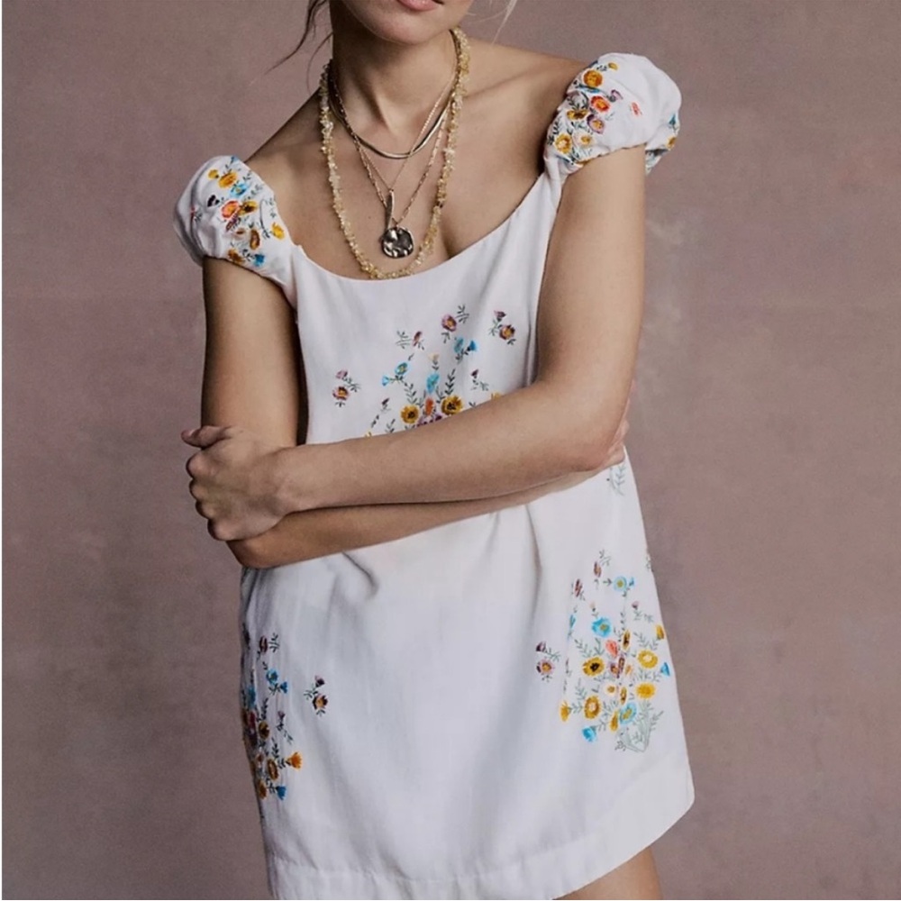 Free People Wildflower Embroidered Mini Dress